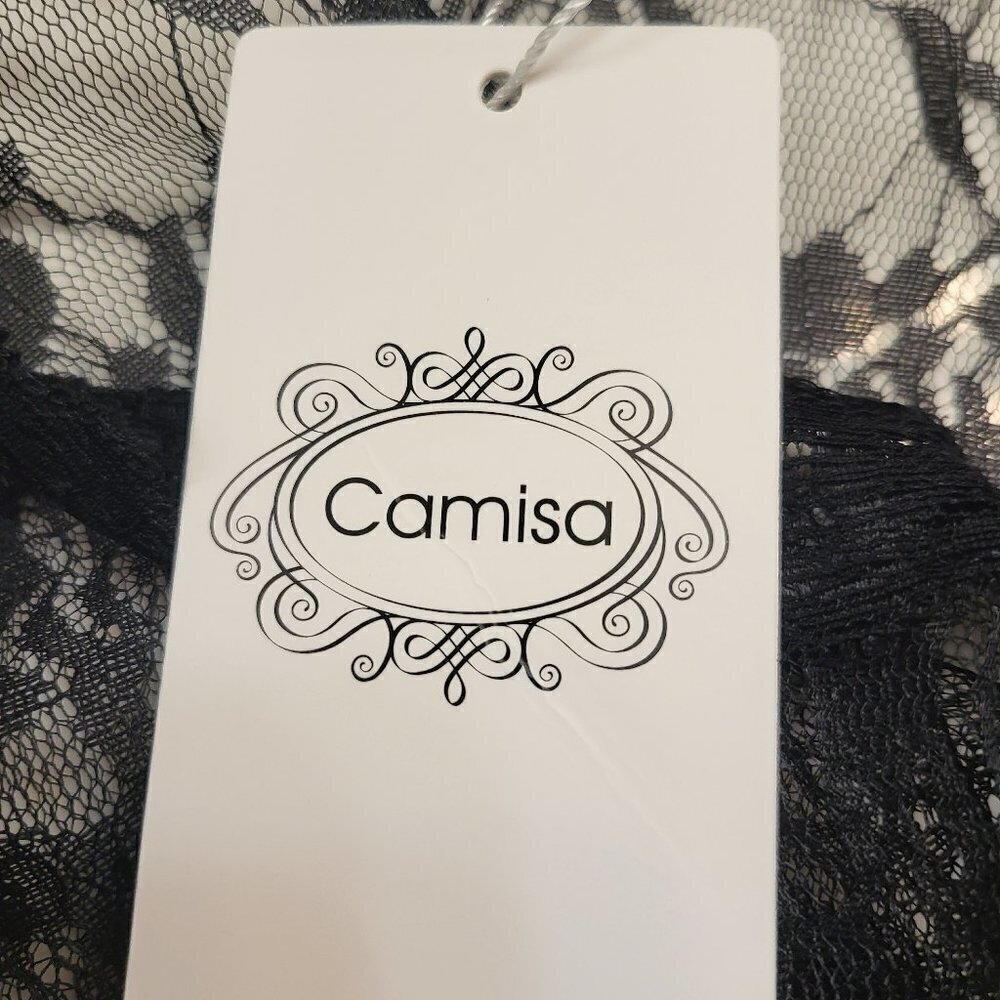 Camisa Blue knot-front off-shoulder tunic and sheer lace Tank Size: Medium NWT - Picture 13 of 14